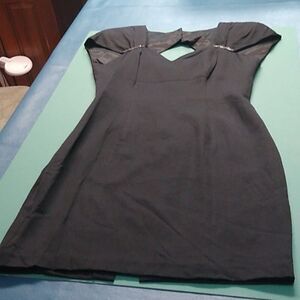 Vintage Amanda Taylor Women's 12 Black V-Neck Embellished Shoulder Keyhole back